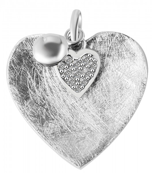 925/- Echt Silber Anhänger ohne Kette "Ava", mattiertes Herz, 925/rhodiniert