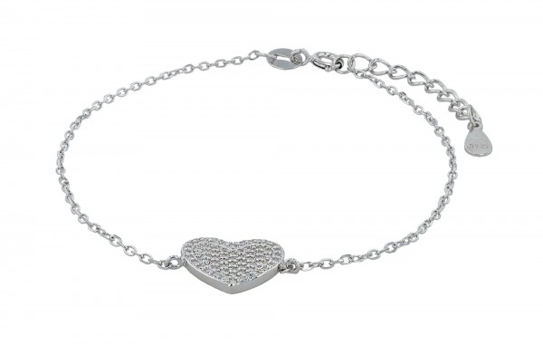 925/- Echt Silber Armband "Moni", Herz mit Besatz, rhodiniert, 17+3 cm