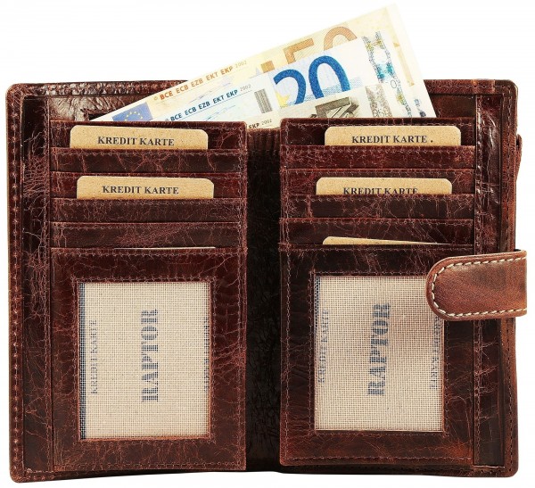 Raptor Damen Geldbörse aus Echtleder. Format 16 x 11 cm.