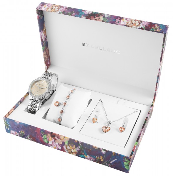 Excellanc Damengeschenkset mit Armbanduhr, Armband, Halskette und Ohrringen