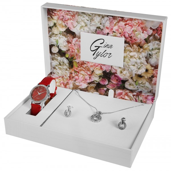 GinaTylor Damengeschenkset mit Armbanduhr, Halskette und Ohrringen