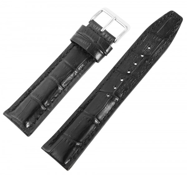 Carucci Echtleder-Uhrenarmband, schwarz, 22 mm