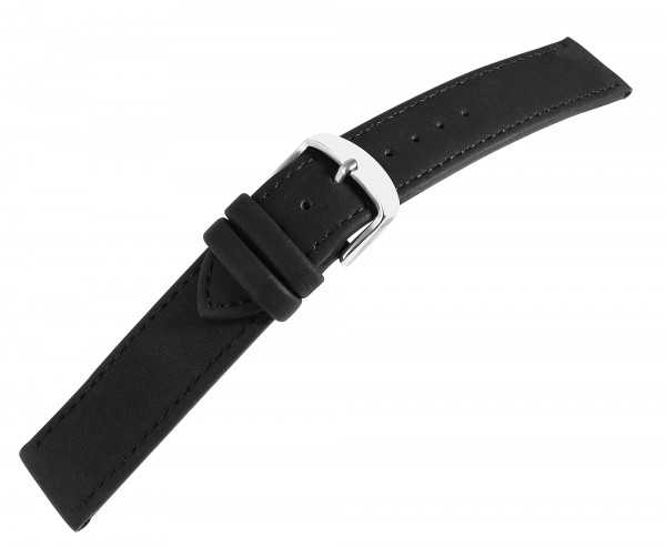 Echtleder Uhrenarmband, schwarz, flach, 12 - 22 mm