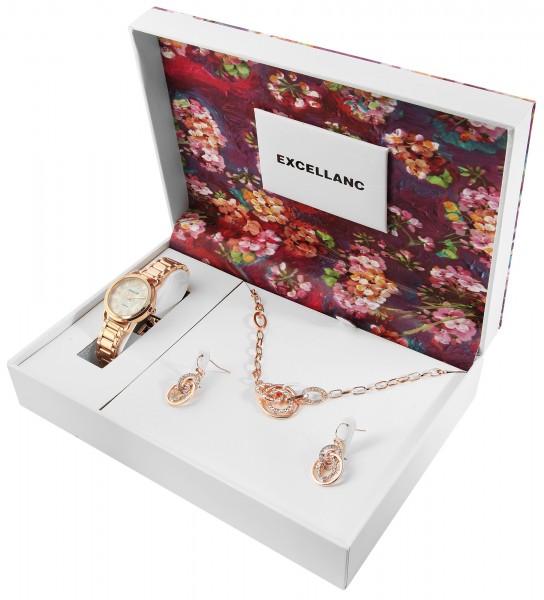 Excellanc Damen Geschenkset mit Uhr, Ohrringen und Halskette