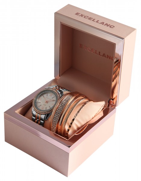 Excellanc Uhrenset / Geschenkset bestehend aus Damenuhr in Kombination mit modischen Armreifen