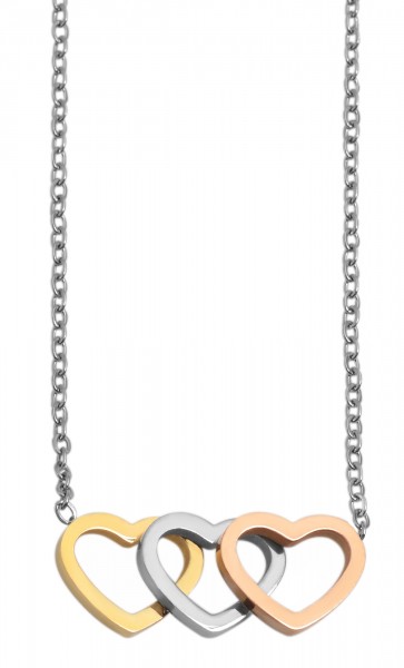 Akzent Halskette mit Herzanhängern, Edelstahl, tricolor