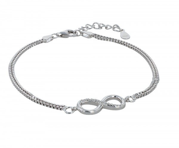 925/- Echt Silber Infinity-Armband, zweireihig, rhodiniert, 17+3 cm
