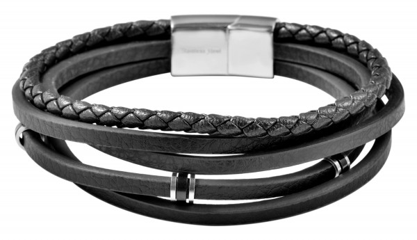 Akzent Armband aus Echtleder, Edelstahlelemente, Länge 21 cm, schwarz