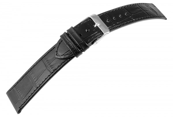 Ersatzarmband, Leder, schwarz mit Krokoprägung, 16 - 24 mm