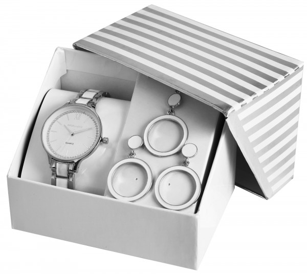 Excellanc Uhrenset/ Geschenkset Damenuhr mit Metallband in Kombination mit Halskette und Ohrringen