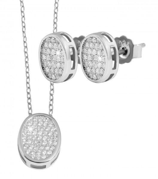 925/- Echt Silber Schmuckset mit Ohrsteckern und Kette mit Anhänger, Zirkoniabesatz, 925/rhodiniert