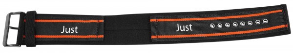 Just Textil Unterlegband in schwarz/orange, 24 mm Anstoß, Edelstahldornschließe
