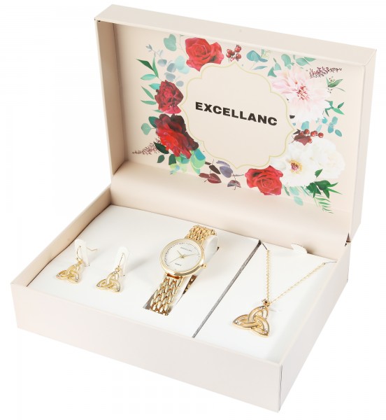 Excellanc Geschenkset mit Armbanduhr, Halskette und Ohrringen