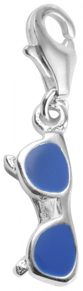 Akzent 925 Sterling Silber Charm, Motiv Sonnenbrille, blau, Maße 3 mm x 10 mm