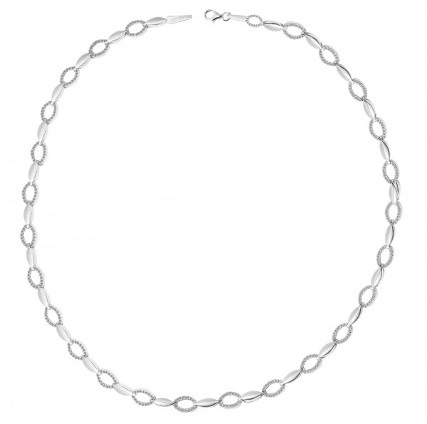 925/- Echt Silber Halskette "Rosy" mit Zirkoniabesatz, matt/poliert, 925/rhodiniert