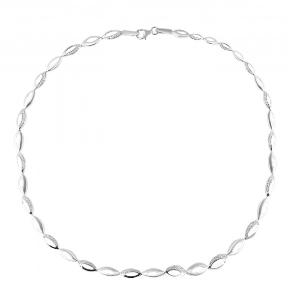 925/- Echt Silber Halskette "Milani" mit Zirkoniabesatz, matt/poliert, 925/rhodiniert