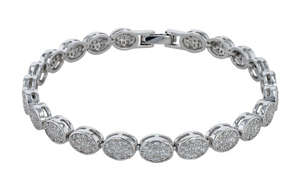 925/- Echt Silber Armband "Alpina", ovale Elemente mit Besatz, rhodiniert