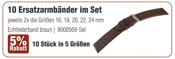 Ersatzarmband, Leder, dunkelbraun mit Krokoprägung, 16 - 24 mm