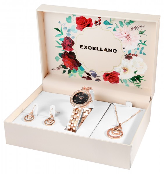 Excellanc Geschenkset mit Damenuhr, Halskette und Ohrringen