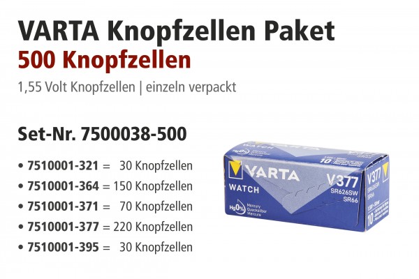 Varta Aktionspakete, 321, 364, 371, 377, 395 sortiert