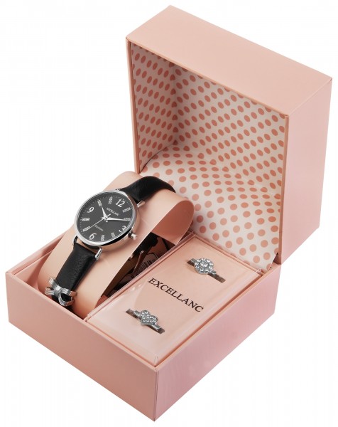 Excellanc Damengeschenkset mit Armbanduhr und drei Charms