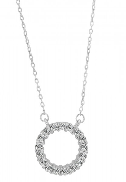 925/- Echt Silber Halskette "Melisa" mit rundem Anhänger, Besatz, rhodiniert, 42+5 cm
