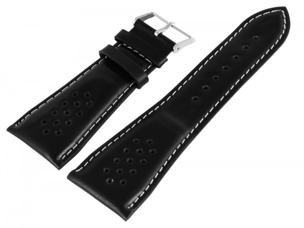 Echtleder Uhrenarmband, schwarz mit silberfarbener Schließe, 30 mm