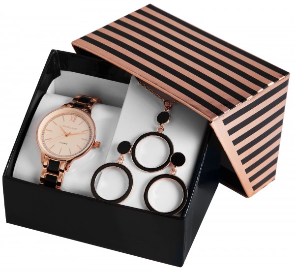Excellanc Uhrenset/ Geschenkset Damenuhr mit Metallband in Kombination mit Halskette und Ohrringen