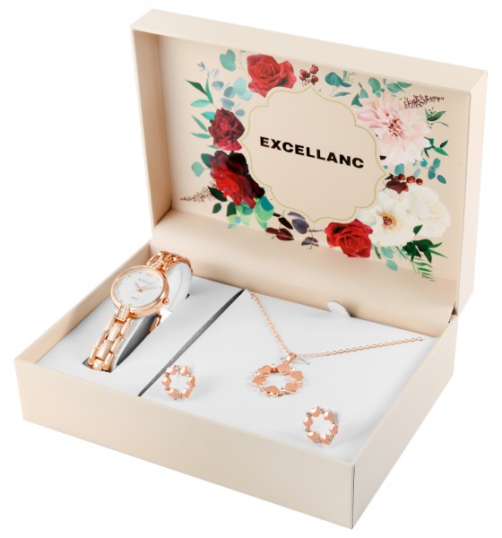 Excellanc Damen-Geschenkset mit Armbanduhr, Halskette und Ohrsteckern