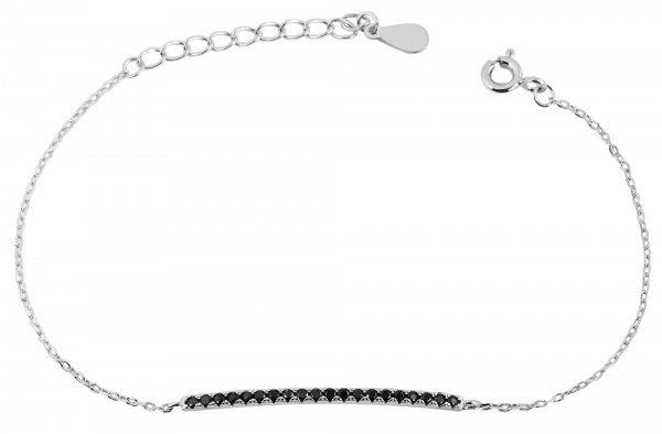 925/- Echt Silber Armband "Black Caren" mit länglichem Element und schwarzen Zirkoniasteinen, 16+3 c