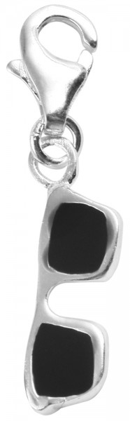 Akzent 925 Sterling Silber Charm, Motiv Sonnenbrille, schwarz, Maße 4 mm x 13 mm