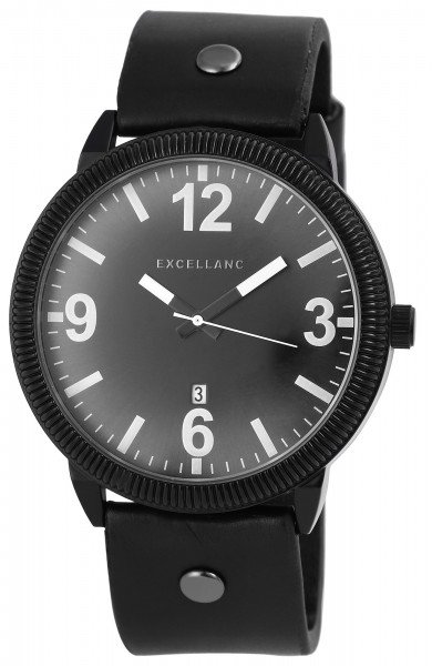 Excellanc Herren-Armbanduhr mit Lederimitationsarmband, schwarz
