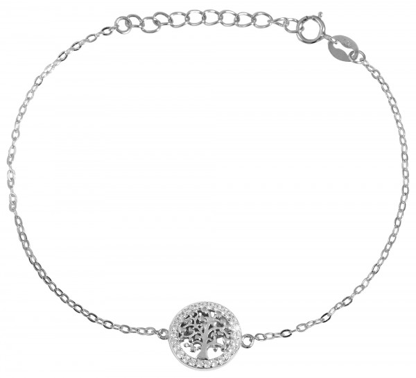 925/- Echt Silber Armband "Gordana", Zirkoniabesatz, Lebensbaum, rhodiniert